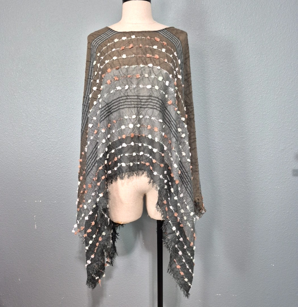 Textured Poncho One Size Grey Brown Whote Peach Oversized New with Tags